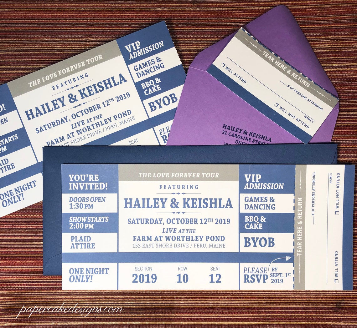 concert ticket invitation with rsvp tear off stub