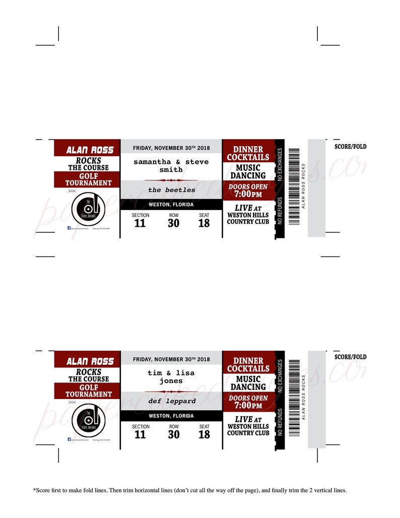 Wedding Escort Concert Ticket Diy Printable Interactive Pdf Etsy