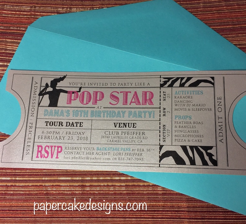 Pop Rock Star Invitation Ticket / DIY Printable PDF or Print Order / Birthday Shower Bachelorette Invite Pop Star