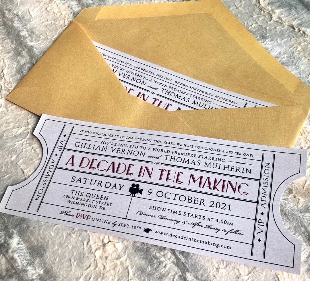 Vintage Event Ticket SAMPLE Wedding Invitation Suite / Movie