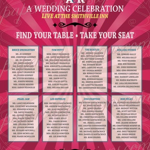 Wedding Seating Chart / Concert Festival Poster Design / DIY Digital Printable PDF / Reception Sign Color Bkgd