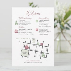 Conception personnalisée de carte de mariage / Fichiers numériques imprimables à faire soi-même / Itinéraire du week-end dans la pochette de bienvenue / Cartes d'entreprise image 1