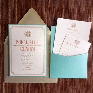 Wedding Invitation with Pocket on the back for Enclosure Cards / Custom Graphic Design 5x7 inches