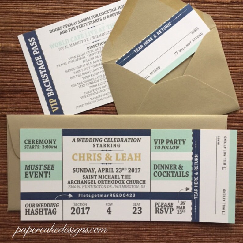 concert ticket invitation with rsvp tear off stub
