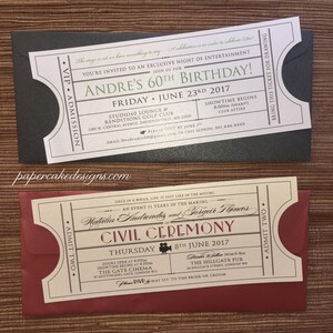 Vintage Ticket Invitation SAMPLE Movie Event Theater Invites / Wedding Birthday Party Corporate Tickets image 8