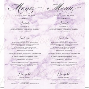 Wedding Menu / Purple Marble Graphic / DIY Printable PDF Template image 2