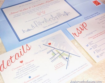 San Francisco City Hall Wedding Invite -SAMPLE- Modern Skyline Invitation Suite w/ Rsvp Details Enclosure Cards