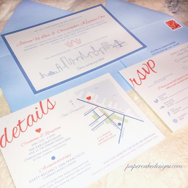 San Francisco City Hall Wedding Invite -SAMPLE- Modern Skyline Invitation Suite w/ Rsvp Details Enclosure Cards