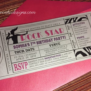 Pop Rock Star Invitation Ticket / DIY Printable PDF or Print Order / Birthday Shower Bachelorette Invite