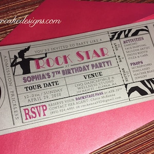 Pop Rock Star Invitation Ticket / DIY Printable PDF or Print Order / Birthday Shower Bachelorette Invite image 1