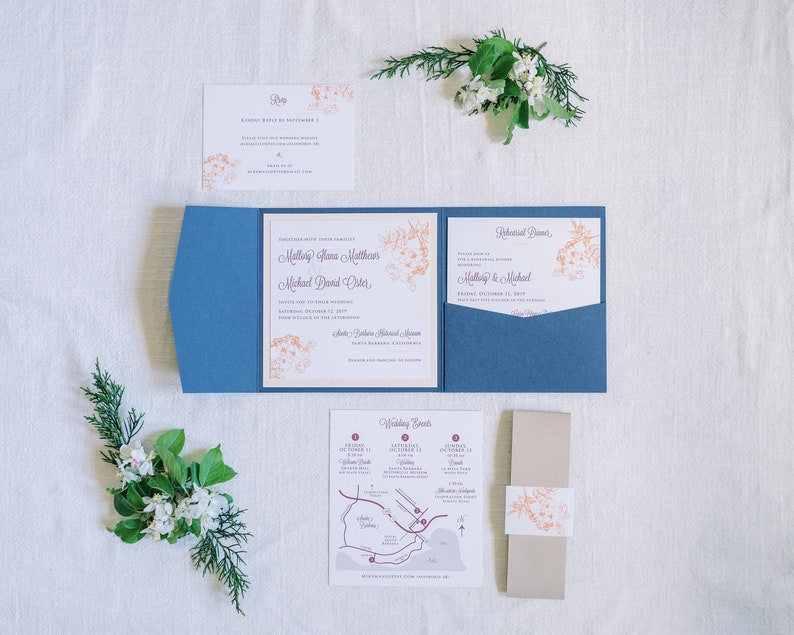 Pocket Folder Wedding Invitations / Custom Graphic Design / Rsvp Map Details Enclosure Cards image 1