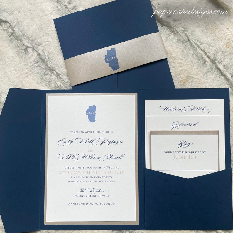 Pocket Folder Wedding Invitations / Custom Graphic Design / Rsvp Map Details Enclosure Cards image 2