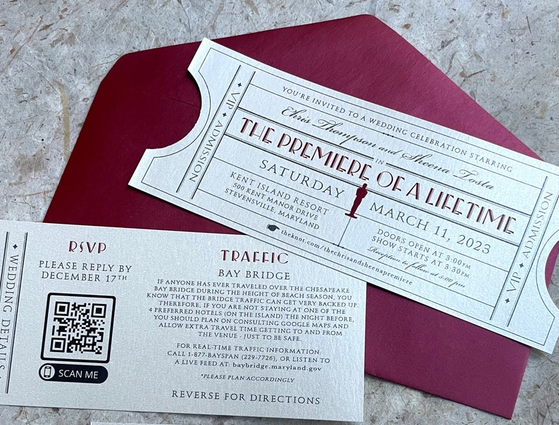 Vintage Ticket Invitation SAMPLE Movie Event Theater Invites / Wedding Birthday Party Corporate Tickets Sample/Details Card