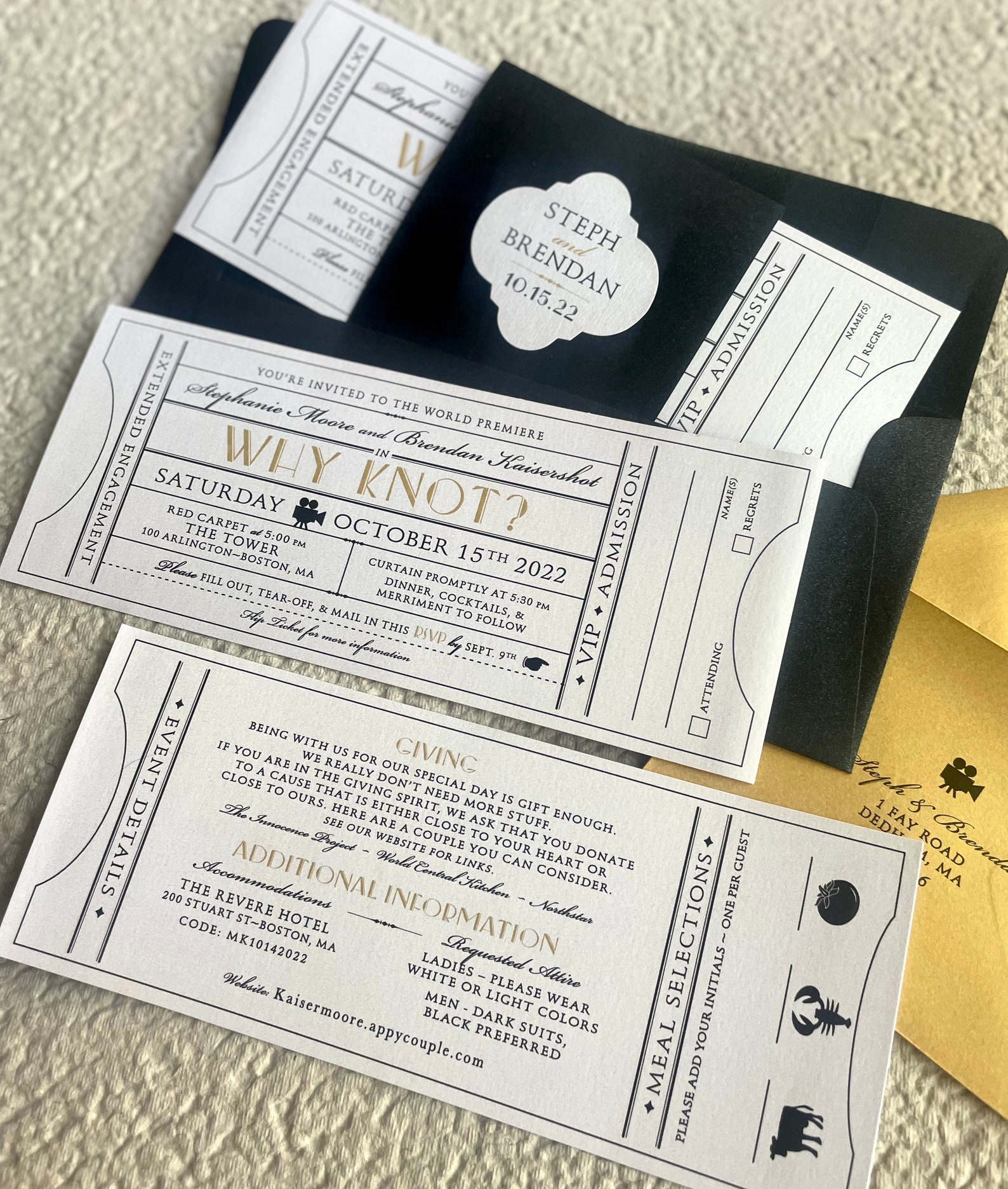Vintage Movie Ticket Wedding Invitation With RSVP Tearoff Stub SAMPLE