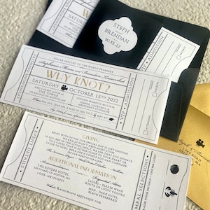 Vintage Movie Ticket Wedding Invitation with RSVP Tear-off stub SAMPLE Custom Design / Birthday Party Anniversary Corporate Event Invite image 7