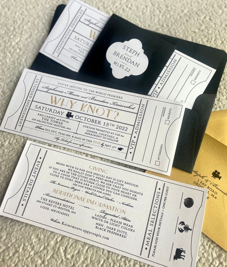 Vintage Movie Ticket Wedding Invitation with RSVP Tear-off stub SAMPLE Custom Design / Birthday Party Anniversary Corporate Event Invite image 7