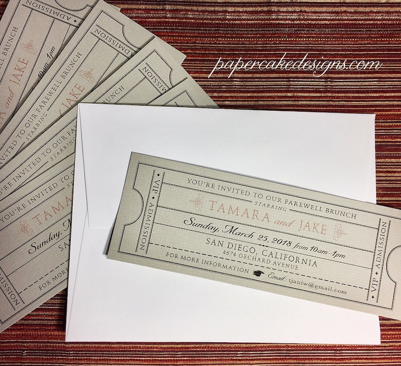Vintage Event Ticket Enclosure Card / Wedding Rehearsal Dinner farewell brunch