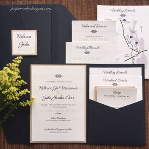 Pocket Folder Wedding Invitations / Custom Graphic Design / Rsvp Map Details Enclosure Cards 3-layer/Sample