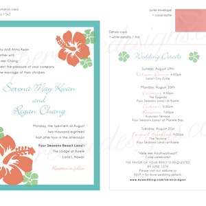 Beach Wedding Invitations / Hawaiian Tropical Custom Designs Single+details card