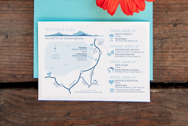 Conception personnalisée de carte de mariage / Fichiers numériques imprimables à faire soi-même / Itinéraire du week-end dans la pochette de bienvenue / Cartes d'entreprise image 2