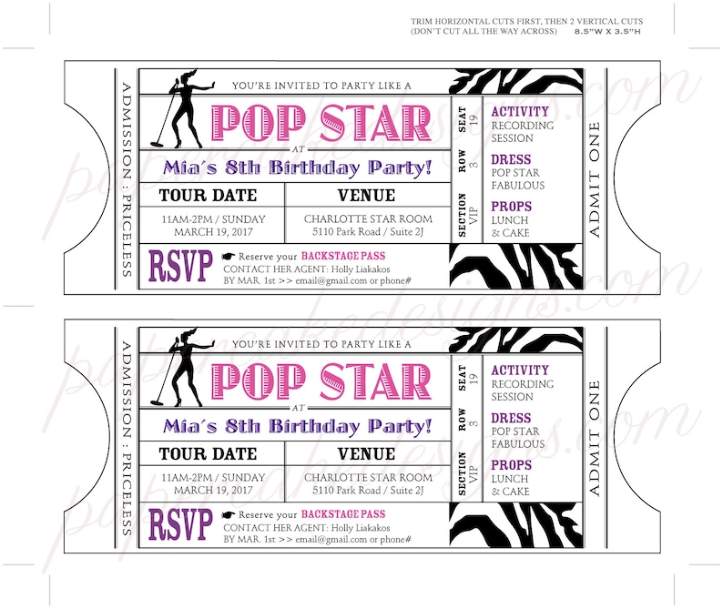 Pop Rock Star Invitation Ticket / DIY Printable PDF or Print Order / Birthday Shower Bachelorette Invite image 6