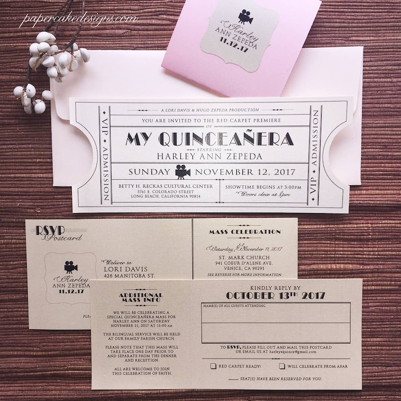 Vintage Event Ticket SAMPLE Wedding Invitation Suite / Movie Theater Music Ballroom Theme / RSVP Details Map Enclosure Card image 4