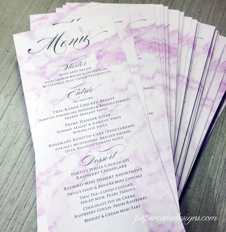 Wedding Menu / Purple Marble Graphic / DIY Printable PDF Template image 1