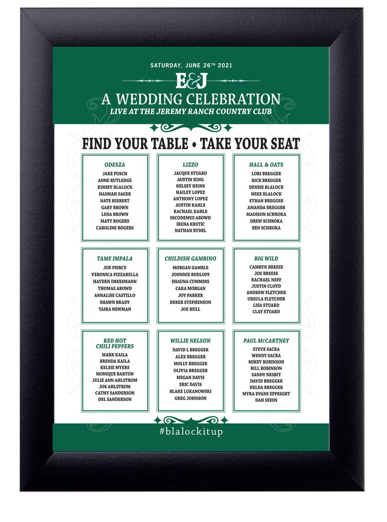 Wedding Seating Chart / Concert Festival Poster Design / DIY Digital Printable PDF / Reception Sign White Bkgd