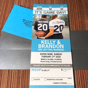 Sport Ticket Invitation with Tear Off RSVP Stub SAMPLE Weddings Shower Birthday Bar Mitzvah Dinner Party image 3