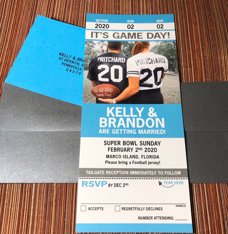 Sport Ticket Invitation with Tear Off RSVP Stub SAMPLE Weddings Shower Birthday Bar Mitzvah Dinner Party image 3