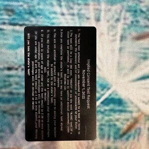 Solicitação de teste de consentimento implícito 11-1-22 OK, Miranda Warning Metal Card