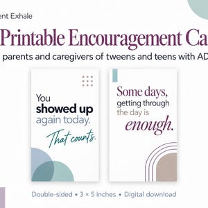 30 Printable Encouragement Cards for Parents and Caregivers of Tweens and Teens with ADHD and Executive Function Challenges