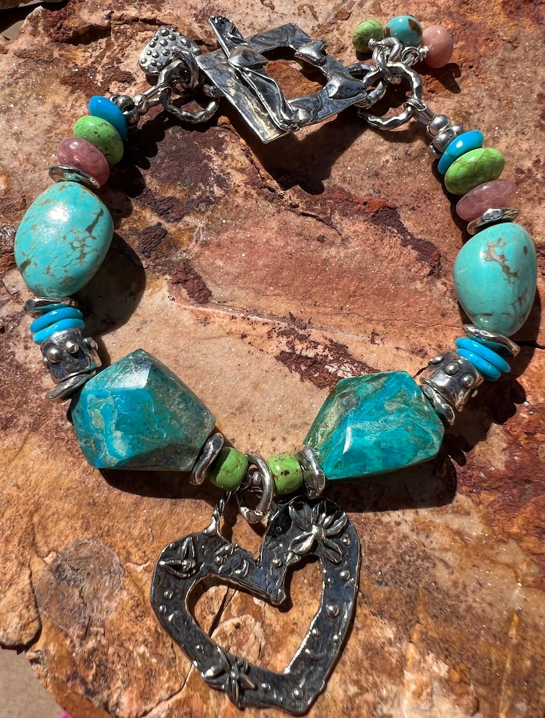 Peruvian Opal Bracelet Gaspeite Sleeping Beauty Number 8 Turquoise Artisan Sterling Silver Bracelet. image 3