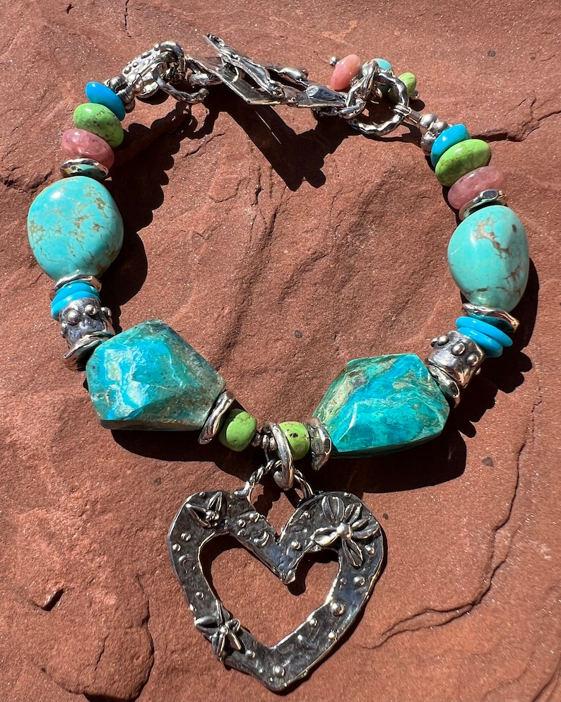 Peruvian Opal Bracelet Gaspeite Sleeping Beauty Number 8 Turquoise Artisan Sterling Silver Bracelet. image 10