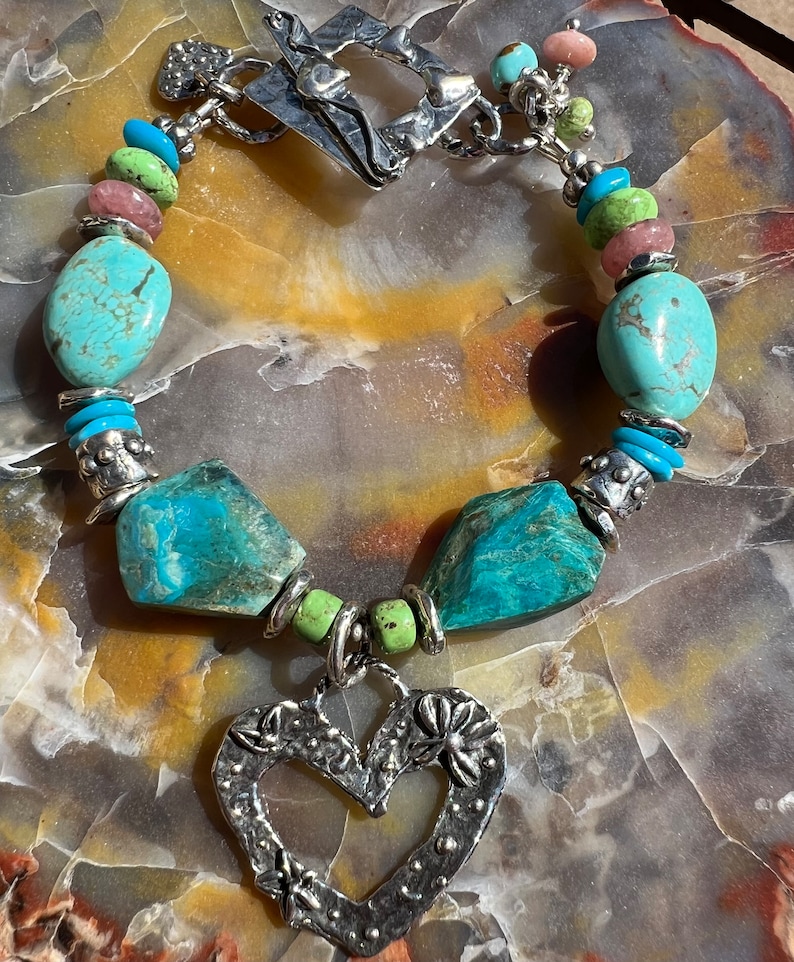 Peruvian Opal Bracelet Gaspeite Sleeping Beauty Number 8 Turquoise Artisan Sterling Silver Bracelet. image 2