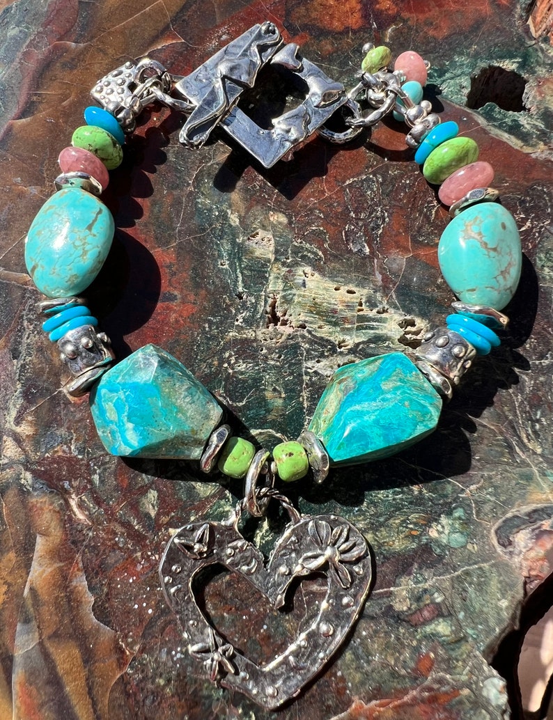 Peruvian Opal Bracelet Gaspeite Sleeping Beauty Number 8 Turquoise Artisan Sterling Silver Bracelet. image 9