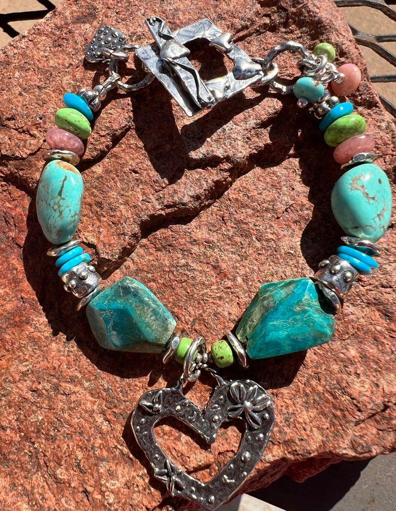 Peruvian Opal Bracelet Gaspeite Sleeping Beauty Number 8 Turquoise Artisan Sterling Silver Bracelet. image 6