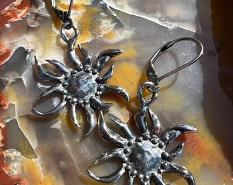 Sun Earrings Artisan Sterling Silver Design.