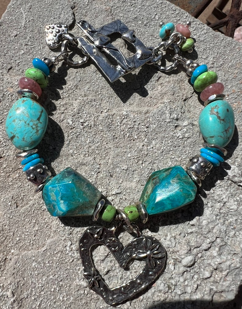 Peruvian Opal Bracelet Gaspeite Sleeping Beauty Number 8 Turquoise Artisan Sterling Silver Bracelet. image 4