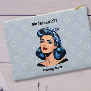 Bold sarcastic pouch, cheeky pop art zipper pouch for cosmetics and essentials, unique gift for bold personalities sassy travel pouch snarky