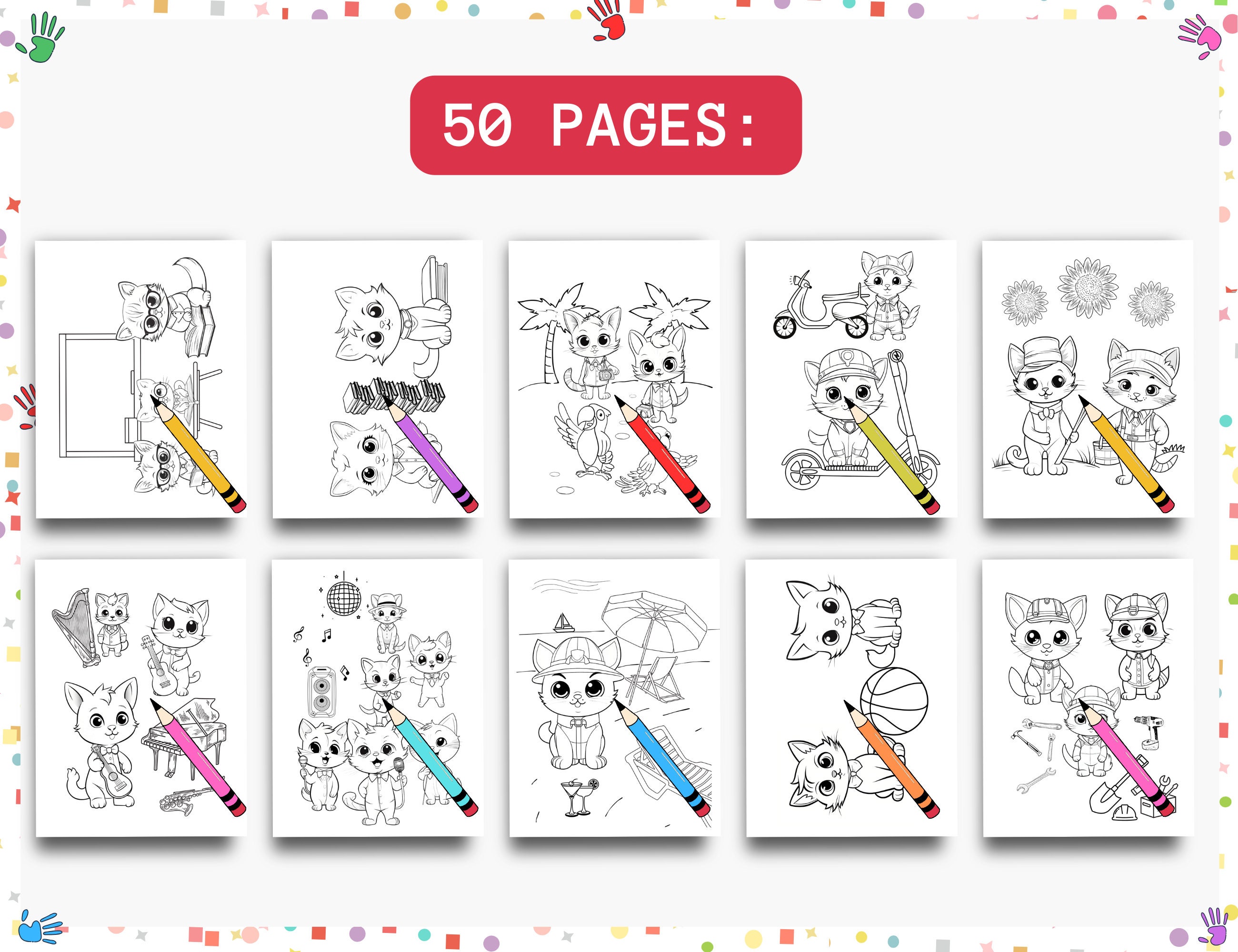 Cute Kittens Coloring Pages | 50 Pages | Cute Cat Coloring Book for ...