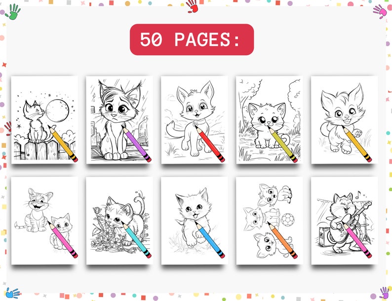 Cute Kittens Coloring Pages | 50 Pages | Cute Cat Coloring Book for ...