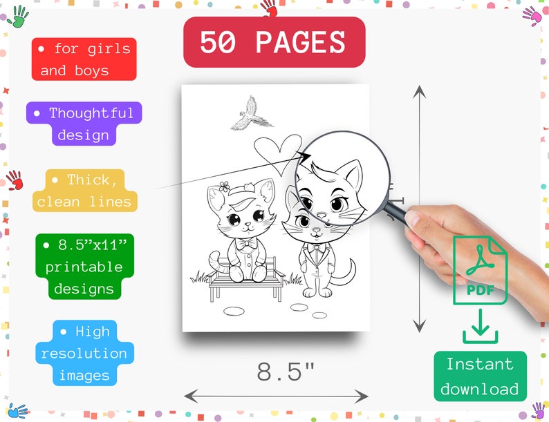 Cute Kittens Coloring Pages | 50 Pages | Cute Cat Coloring Book for ...