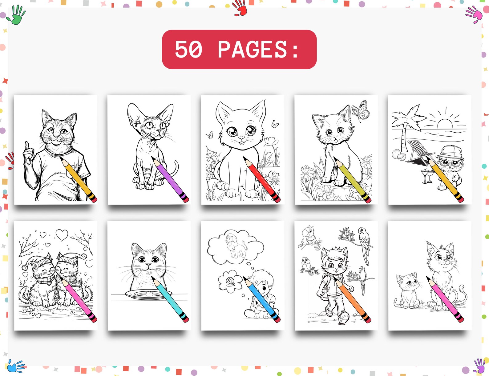 Cute Kittens Coloring Pages | 50 Pages | Cute Cat Coloring Book for ...