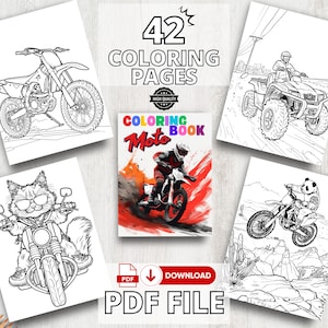 Coloriages de motos | Livre de coloriage actif pour enfants et adultes | Téléchargement numérique | 8,5 x 11 po.