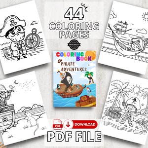 Pirate Adventures Coloring Pages | Cute Coloring Books For Kids ages 3-8 | Digital Download | 8.5x11&quot;