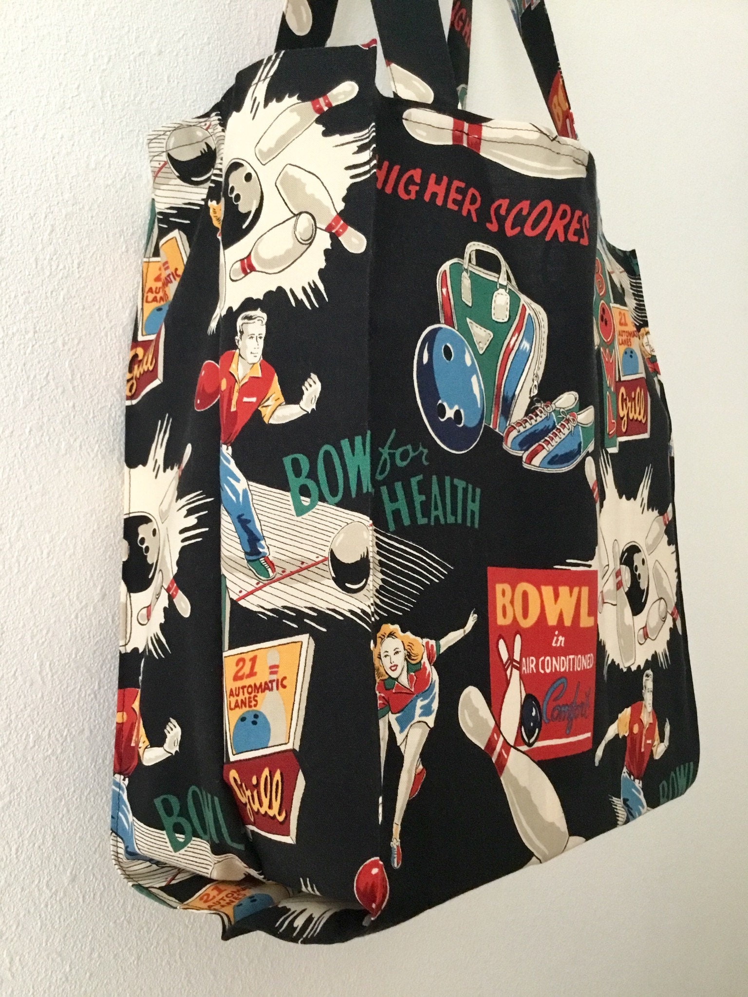 Bowling Tote Bag Retro Bowling TIGHT 'N' TIDY Tote Etsy