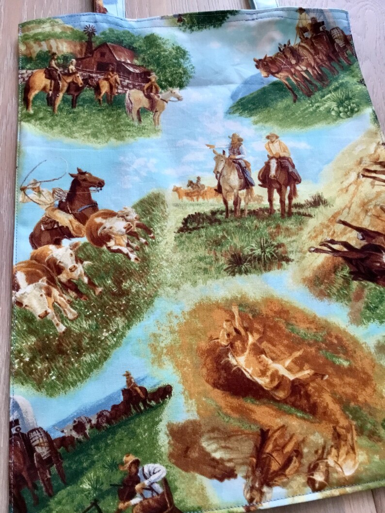 Cowboy TIGHT /'N/' TIDY Tote Reusable Shopping Bag Eco bag Cattle roping Wild West Tote Bag Covered wagon Compact folding market bag