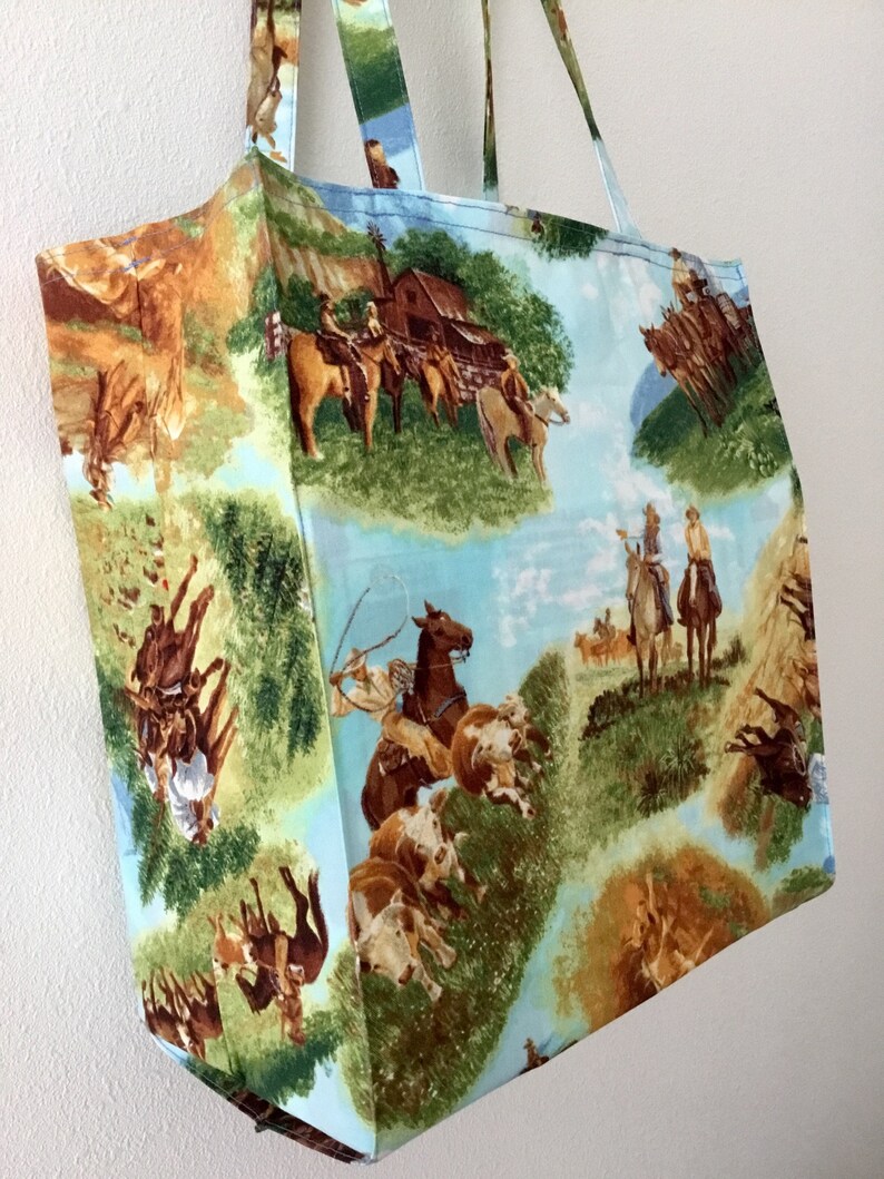 Cowboy TIGHT /'N/' TIDY Tote Reusable Shopping Bag Eco bag Cattle roping Wild West Tote Bag Covered wagon Compact folding market bag