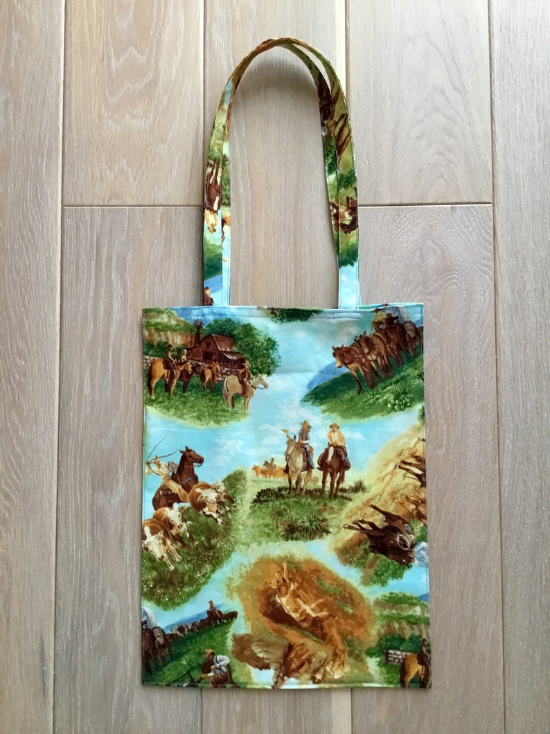 Cowboy TIGHT /'N/' TIDY Tote Reusable Shopping Bag Eco bag Cattle roping Wild West Tote Bag Covered wagon Compact folding market bag